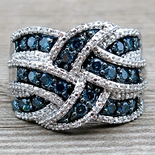 Bague en argent bleu tressé