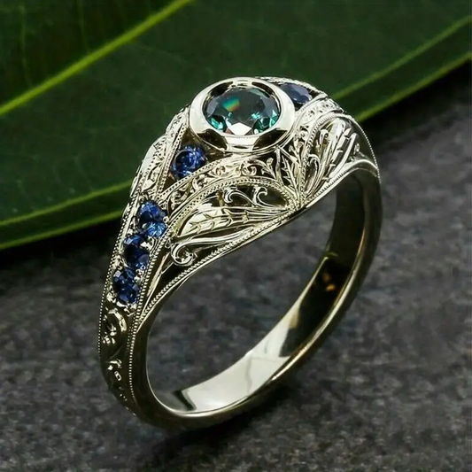 Bague en argent creuse bleue