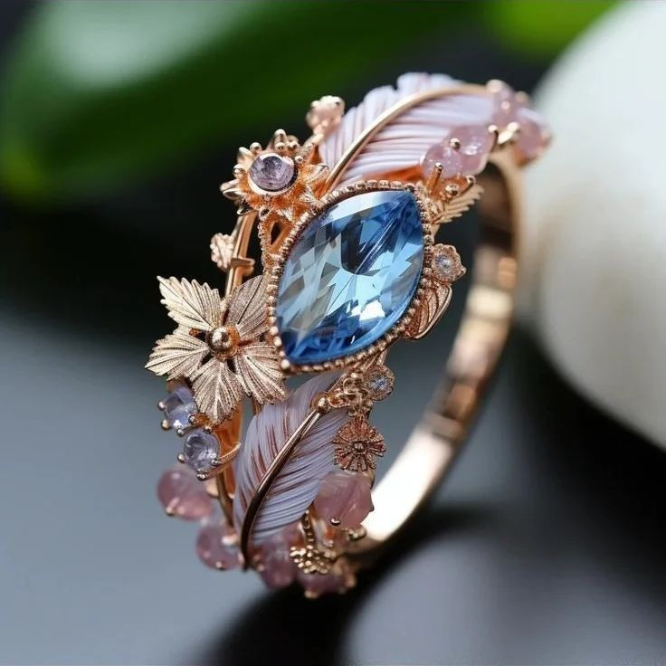 Bague Exotic Feather Blue Crystal
