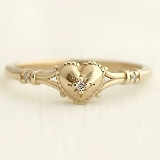 Bague élégante en forme de cœur et d'étoile en or