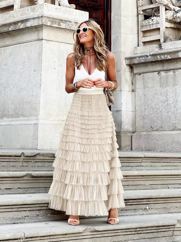 Maxijupe à taille haute pour femmes, look superposé - légère & aérée pour l'été