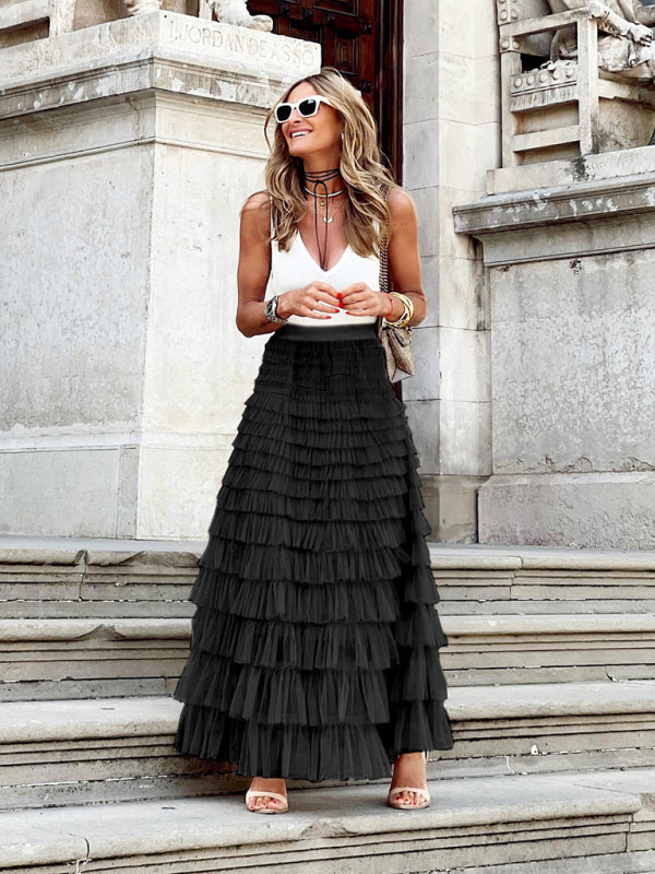 Maxijupe à taille haute pour femmes, look superposé - légère & aérée pour l'été