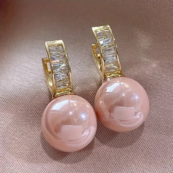 Boucles d'oreilles plaquées or avec perle rose - Alina