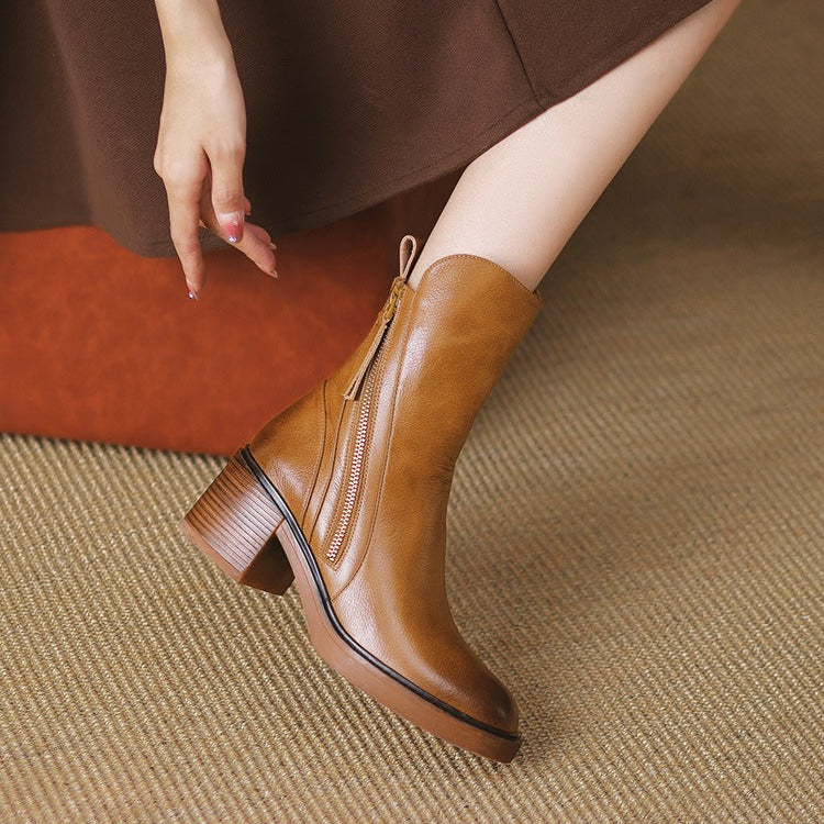Bottines à plateforme haute pour femmes avec fermeture éclair sur le côté, style moderne - Grega