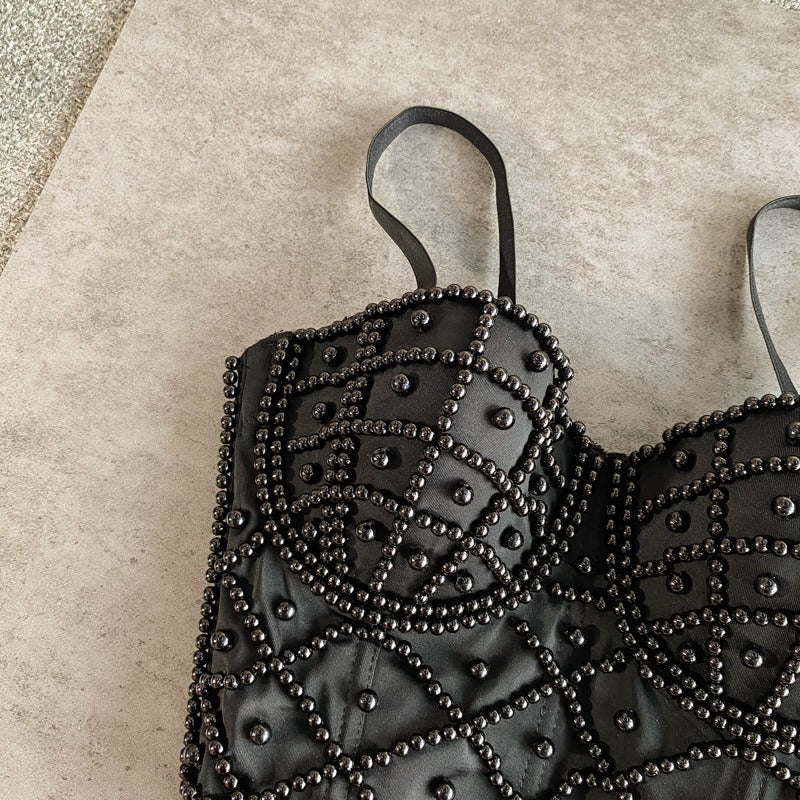 Top bustier femme avec strass noirs - Anastacia