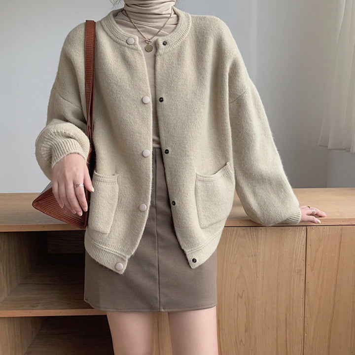 Gilet tricoté femme col rond boutons pression - Clémence