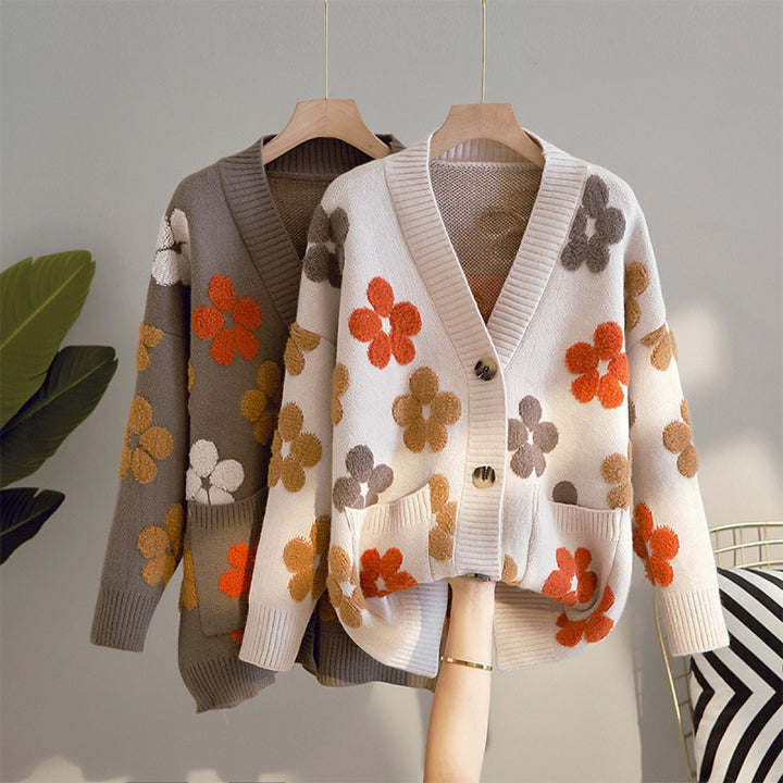 Cardigan en maille jacquard de style rétro pour femmes - Karla