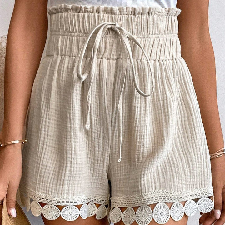 Short femme en coton taille haute avec dentelle décorative - Arlette