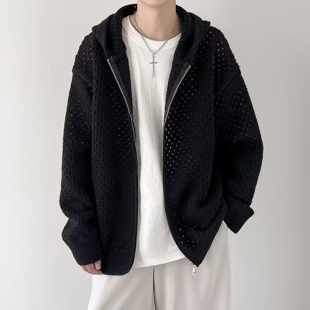 Gilet en maille ajourée pour homme avec capuche et fermeture éclair - Niro