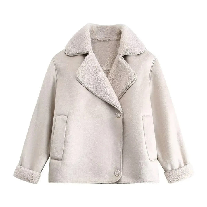 Manteau court à effet de fourrure pour femmes, doublé de peau de mouton - Cloe