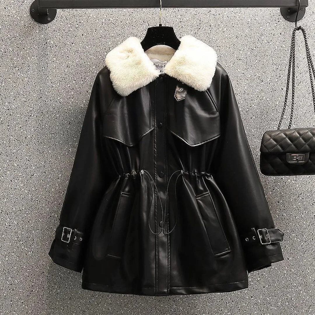 Manteau effet cuir ajusté avec col amovible pour femme - Ylva
