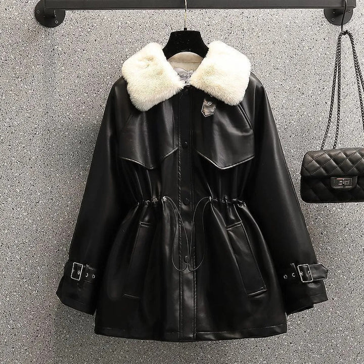 Manteau effet cuir ajusté avec col amovible pour femme - Ylva