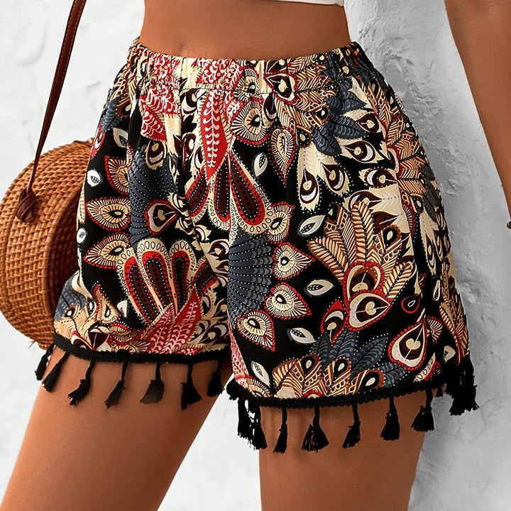 Short taille haute imprimé bohème avec pompons - Naïra