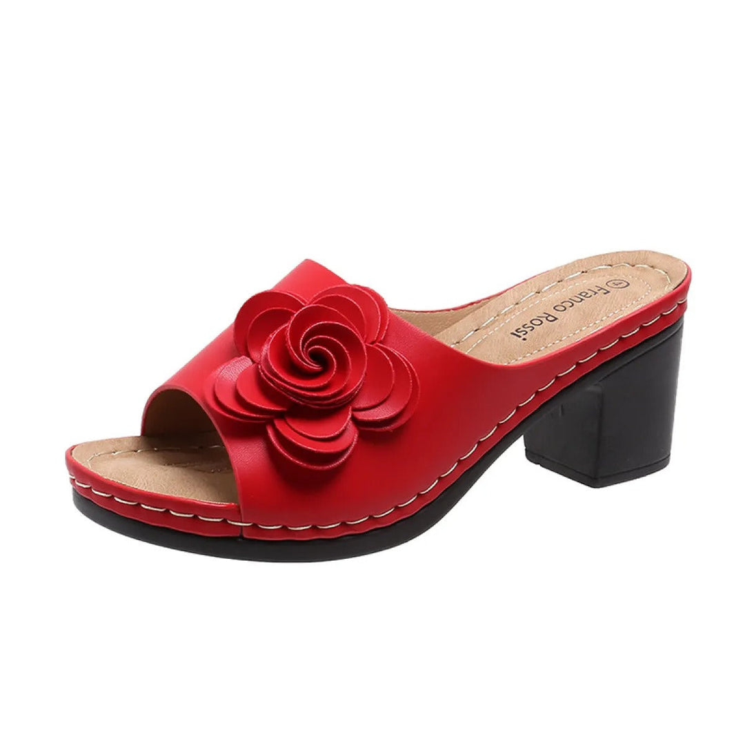 Sandales pour femmes à talon moyen avec appliques florales élégantes - Noemí