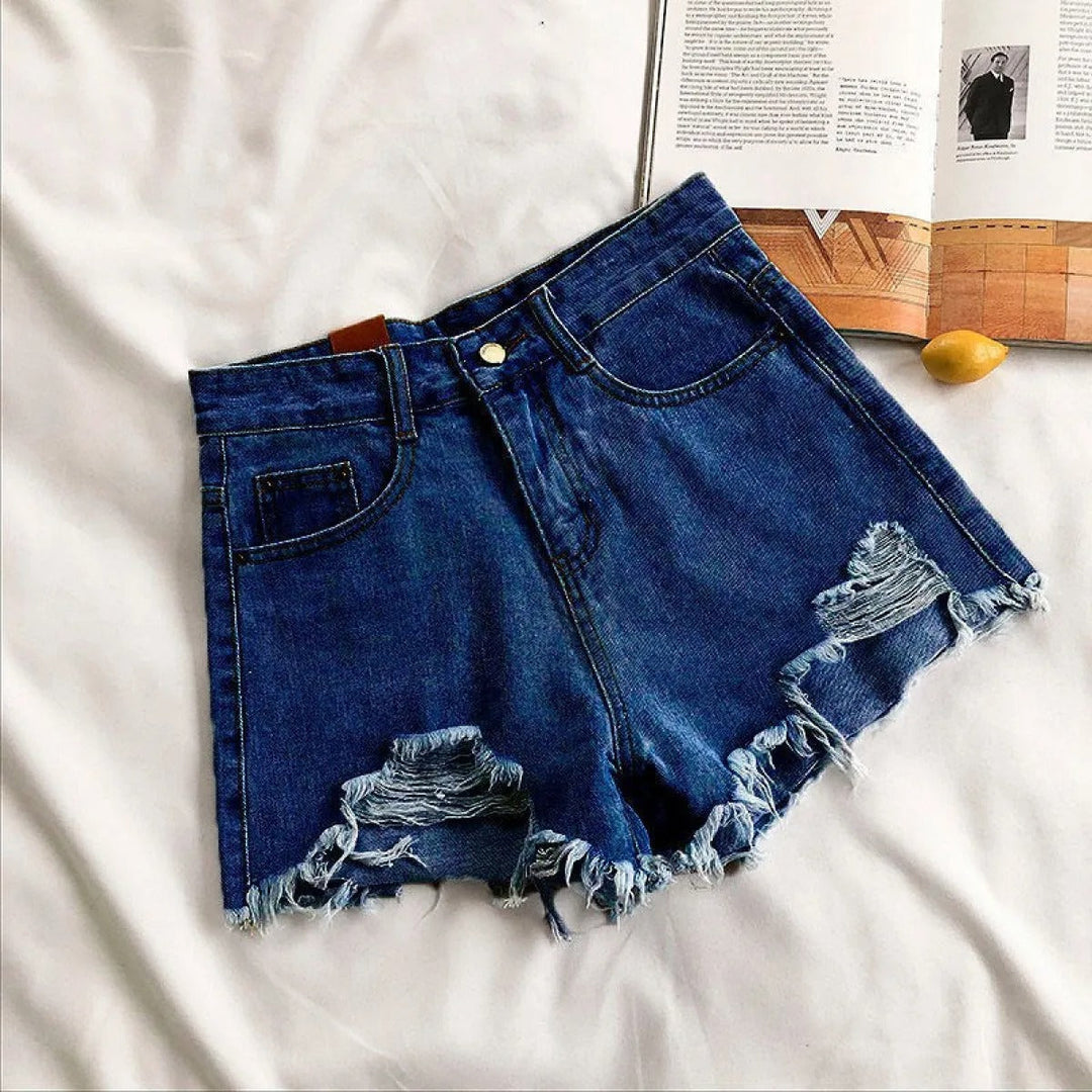 Short en denim à effet effiloché pour femme - Estelle