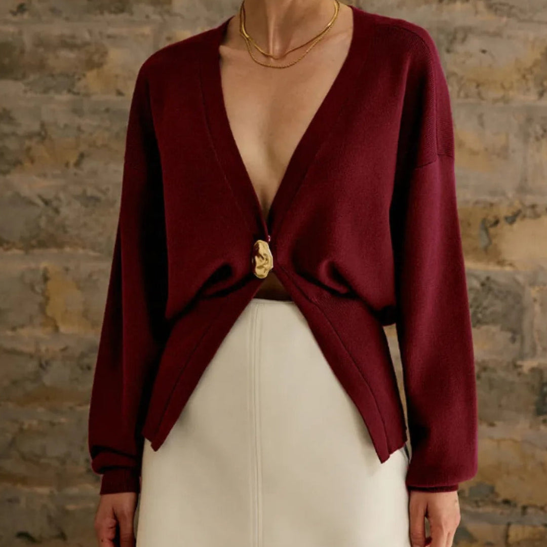 Cardigan en maille épaisse pour femme avec boutons décoratifs - Romane
