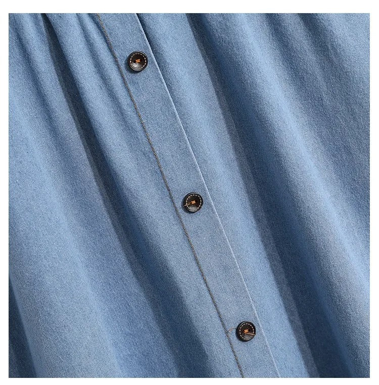 Jupe midi femme en denim à taille élastiquée avec boutons - Renata