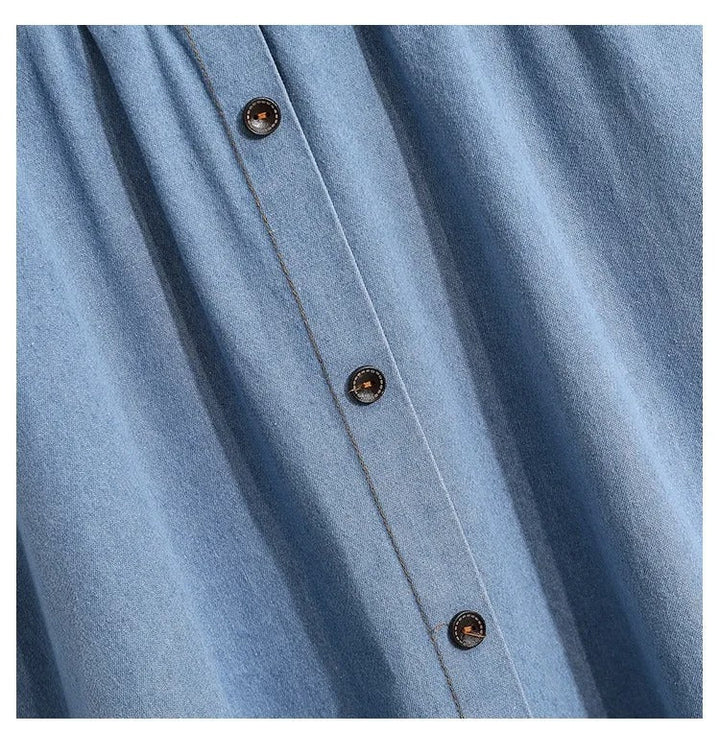 Jupe midi femme en denim à taille élastiquée avec boutons - Renata