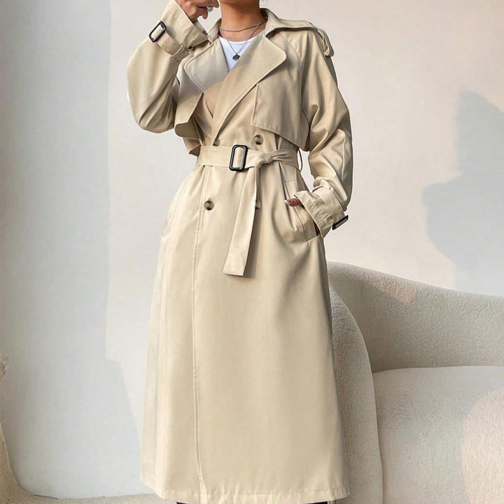 Trench long pour femme avec revers double poitrine et ceinture réglable - Maelis