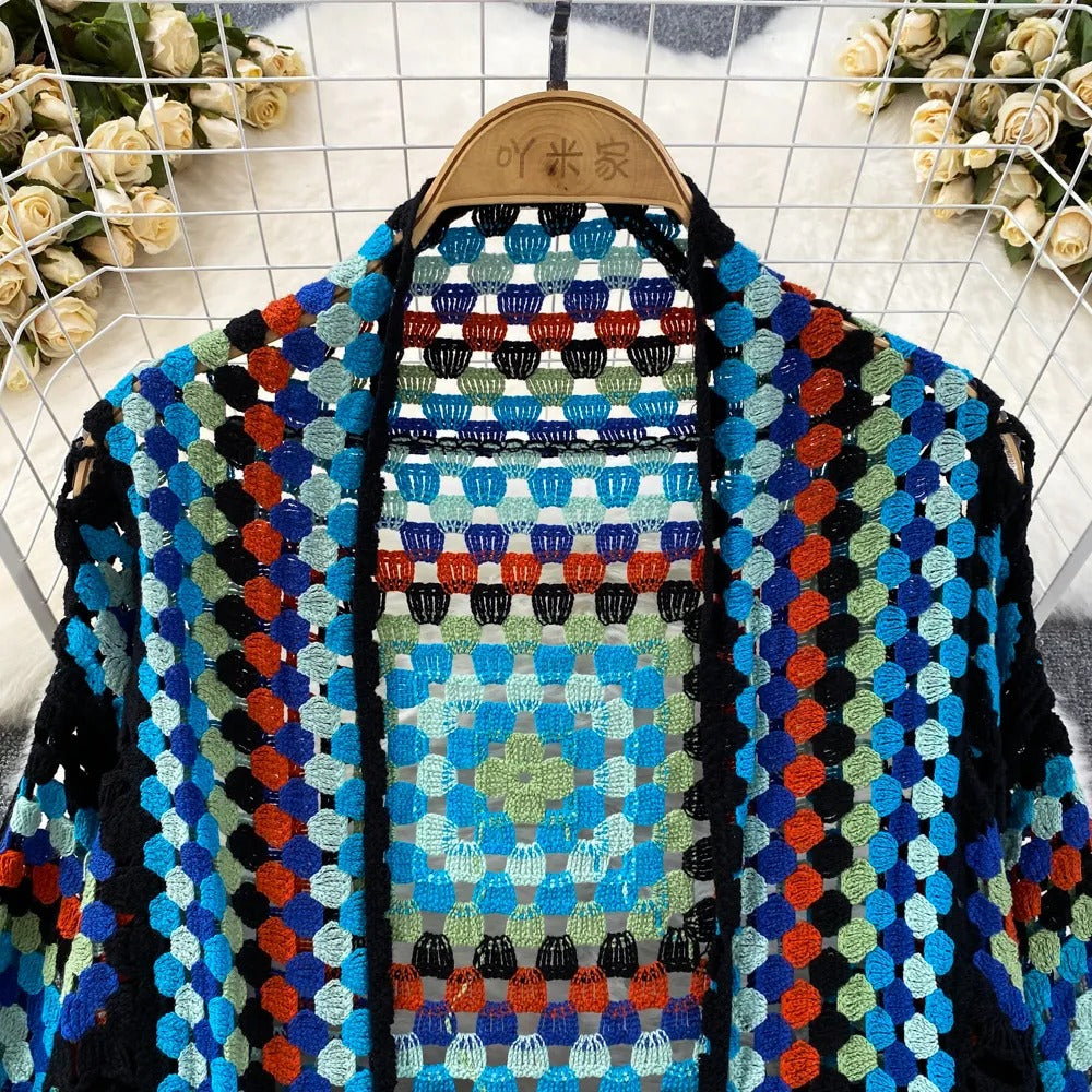 Femme kimono crochet fait main long style bohème - Nahla