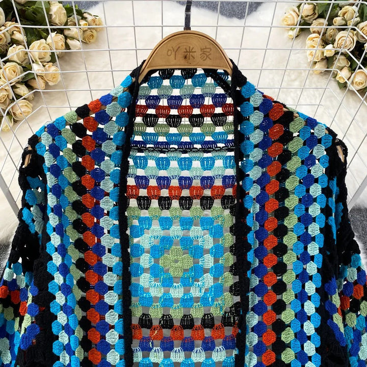 Femme kimono crochet fait main long style bohème - Nahla