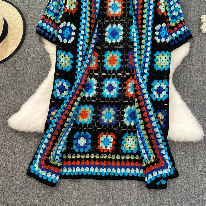 Femme kimono crochet fait main long style bohème - Nahla