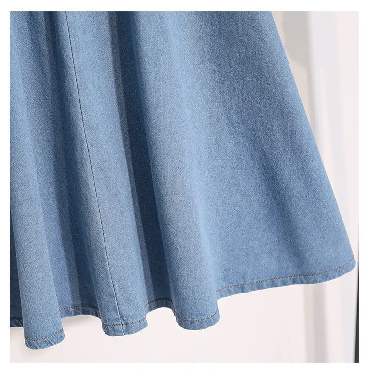 Jupe midi femme en denim à taille élastiquée avec boutons - Renata