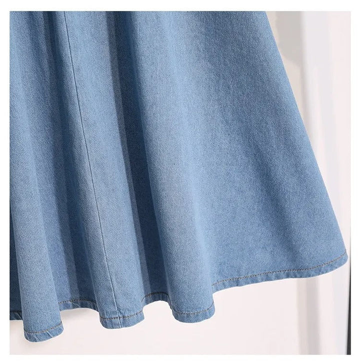 Jupe midi femme en denim à taille élastiquée avec boutons - Renata