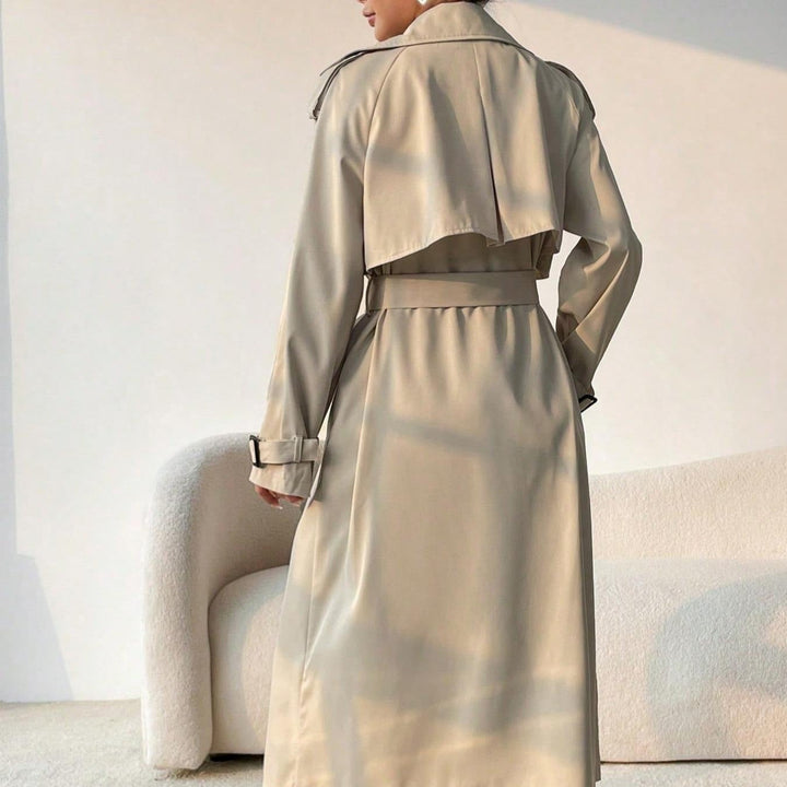 Trench long pour femme avec revers double poitrine et ceinture réglable - Maelis