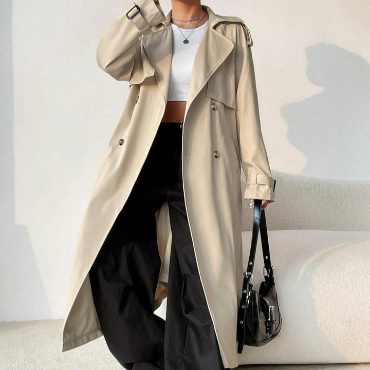 Trench long pour femme avec revers double poitrine et ceinture réglable - Maelis