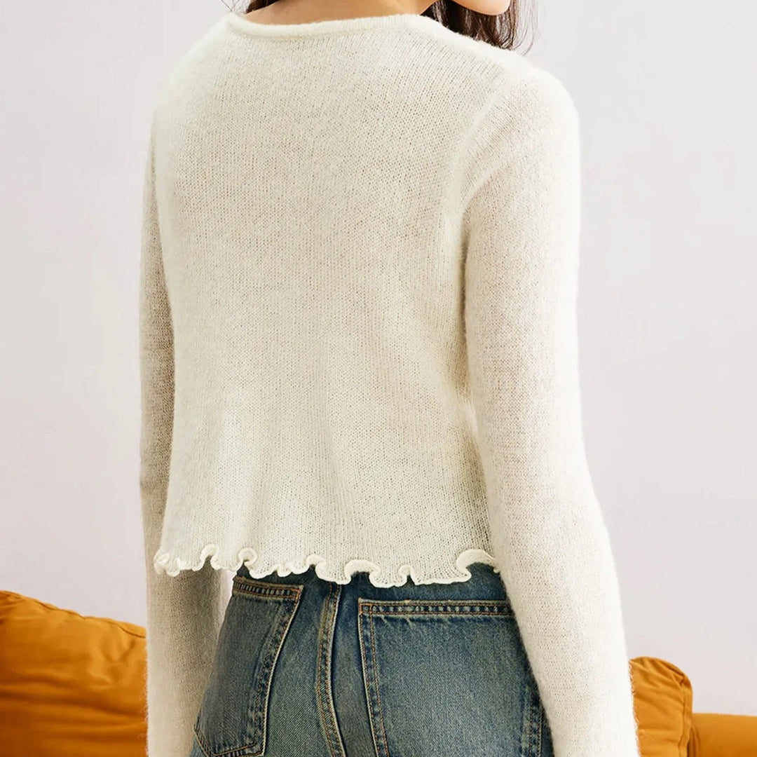 Cardigan à manches longues avec boutons floraux pour femmes - Elena