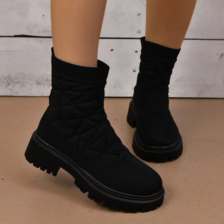 Bottes pour femmes en tissu matelassé avec semelle de marche de style urbain - Kaela
