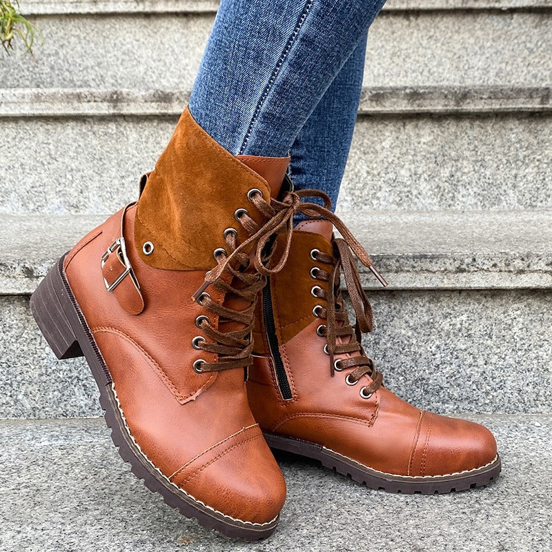 Bottes à lacets pour femmes en cuir synthétique de coupe moyenne et de style robuste - Thalia