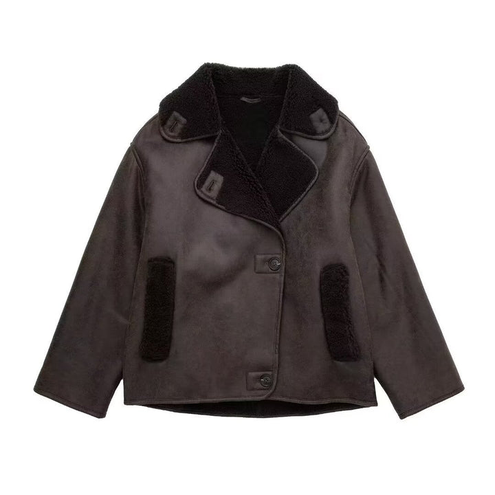 Manteau court à effet de fourrure pour femmes, doublé de peau de mouton - Cloe