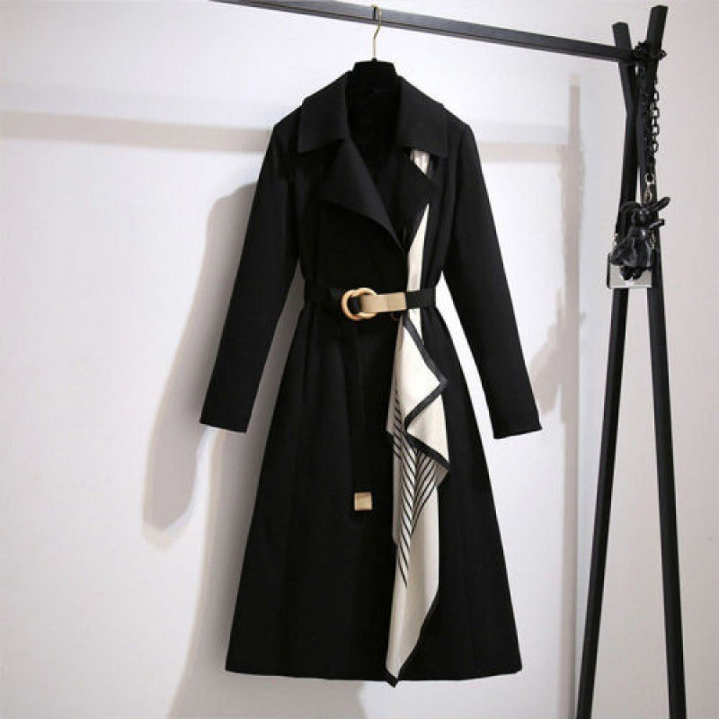 Manteau long pour femme, coupe classique avec ceinture et écharpe décorative - Sarah