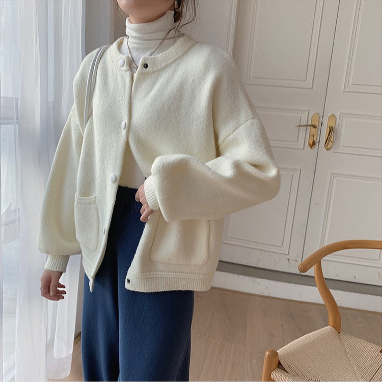 Gilet tricoté femme col rond boutons pression - Clémence