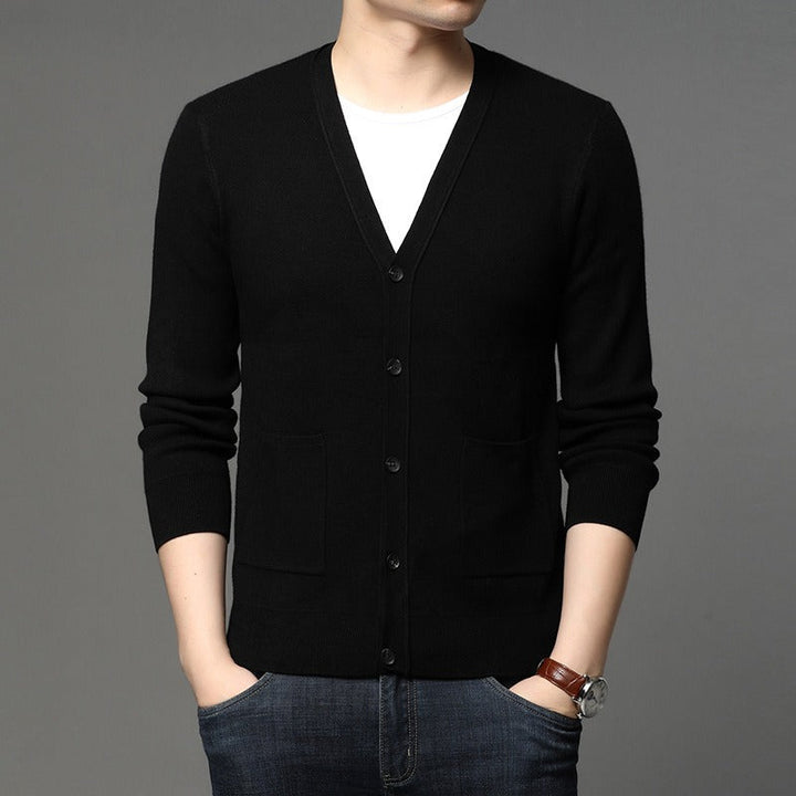 Cardigan en maille fine pour hommes, coupe ajustée, style basique - Theo