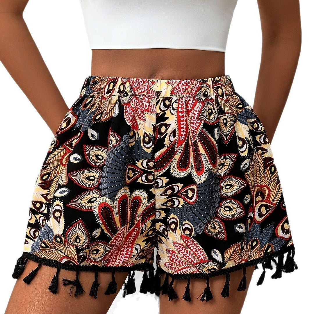Short taille haute imprimé bohème avec pompons - Naïra