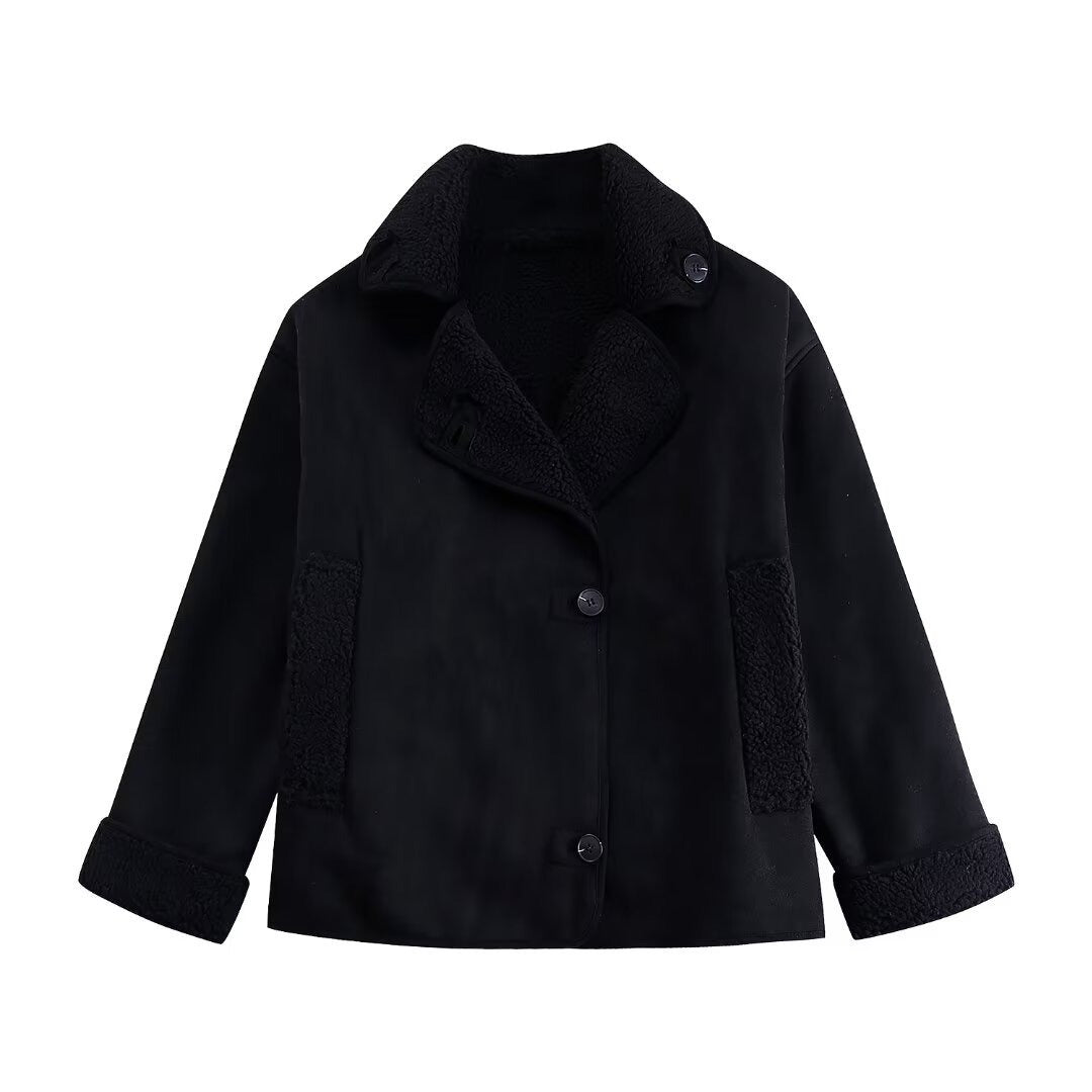 Manteau court à effet de fourrure pour femmes, doublé de peau de mouton - Cloe