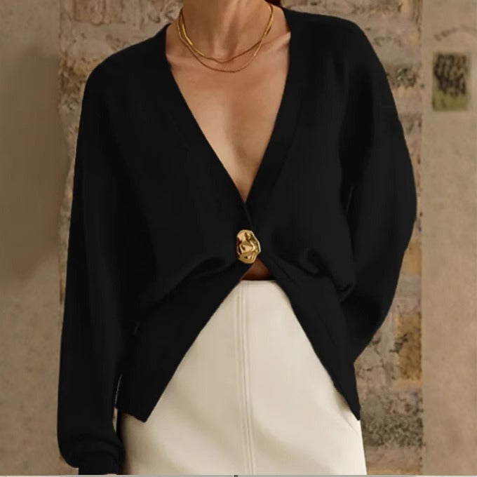 Cardigan en maille épaisse pour femme avec boutons décoratifs - Romane