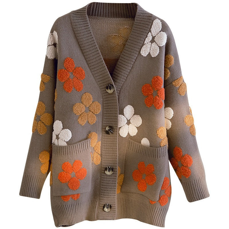 Cardigan en maille jacquard de style rétro pour femmes - Karla
