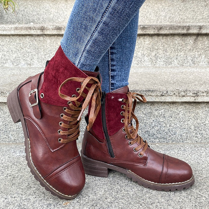 Bottes à lacets pour femmes en cuir synthétique de coupe moyenne et de style robuste - Thalia