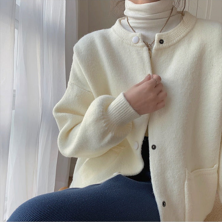 Gilet tricoté femme col rond boutons pression - Clémence