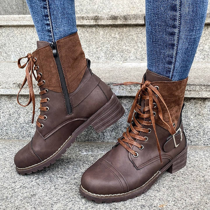 Bottes à lacets pour femmes en cuir synthétique de coupe moyenne et de style robuste - Thalia