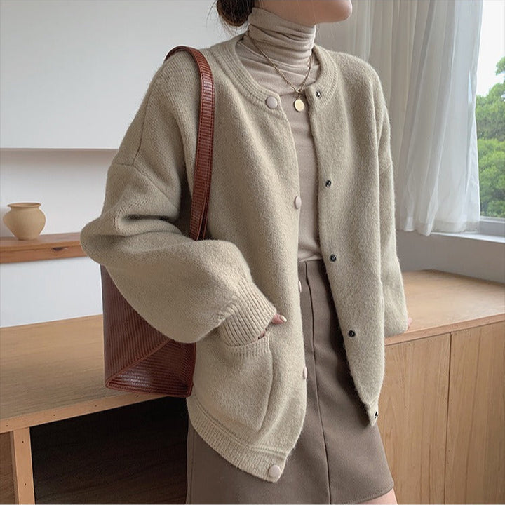 Gilet tricoté femme col rond boutons pression - Clémence