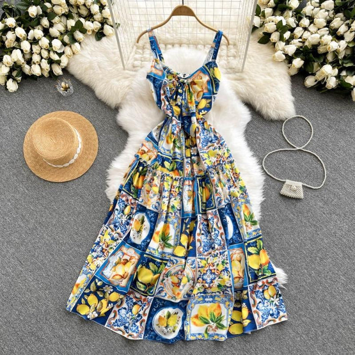 Robe longue pour femme avec imprimé agrumes style bustier - Nina