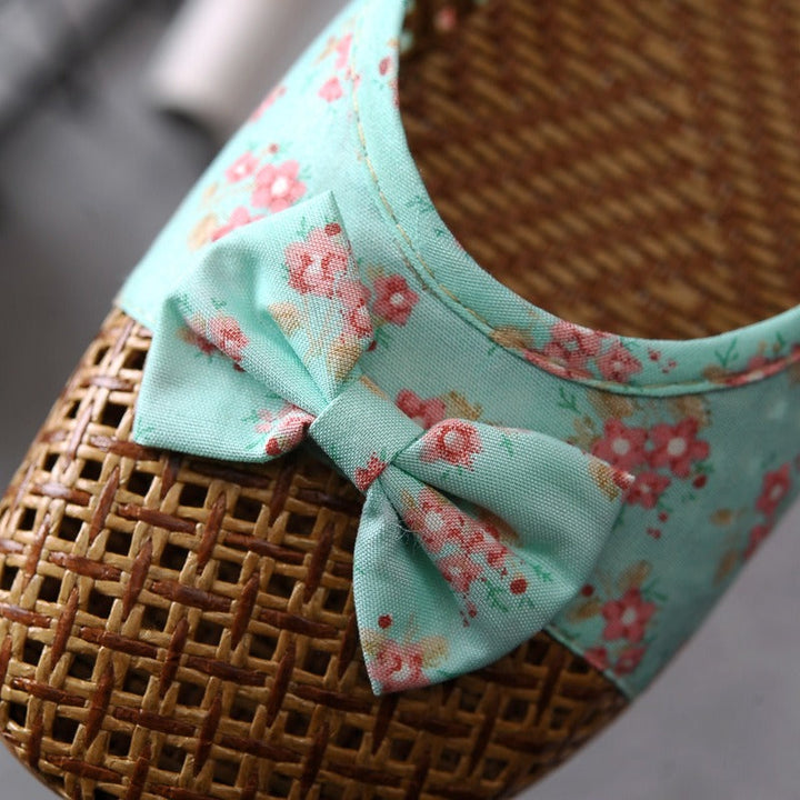Chaussons femme en raphia tressé avec nœud fleuri - Arumi