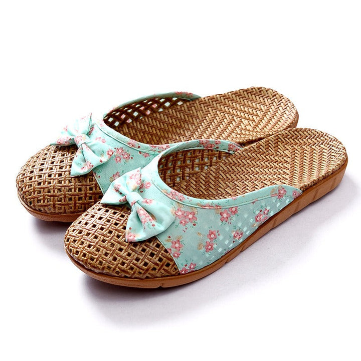 Chaussons femme en raphia tressé avec nœud fleuri - Arumi