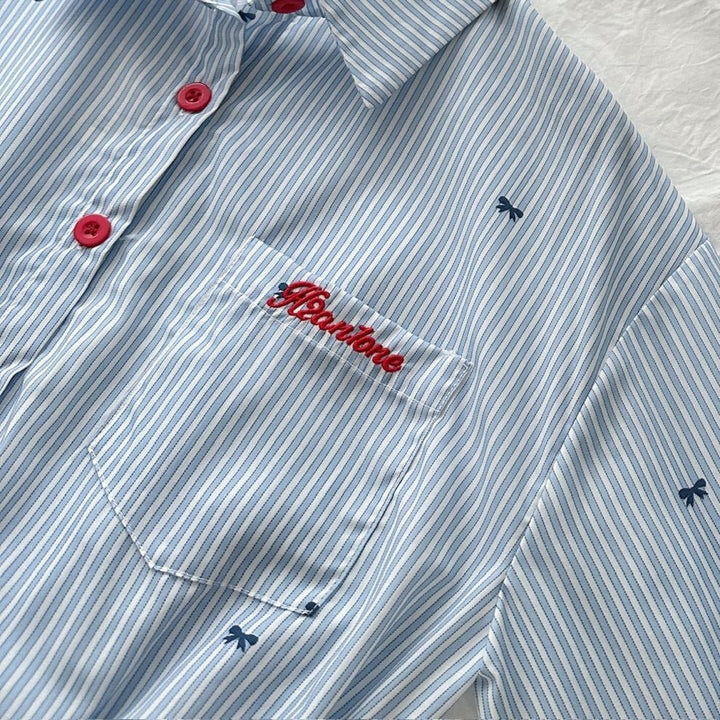 Robe rayée pour femme avec chemisier boutonné et mini-jupe plissée - Norys