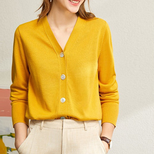 Cardigan en maille fine à col en V de style minimaliste pour femmes - Annelise